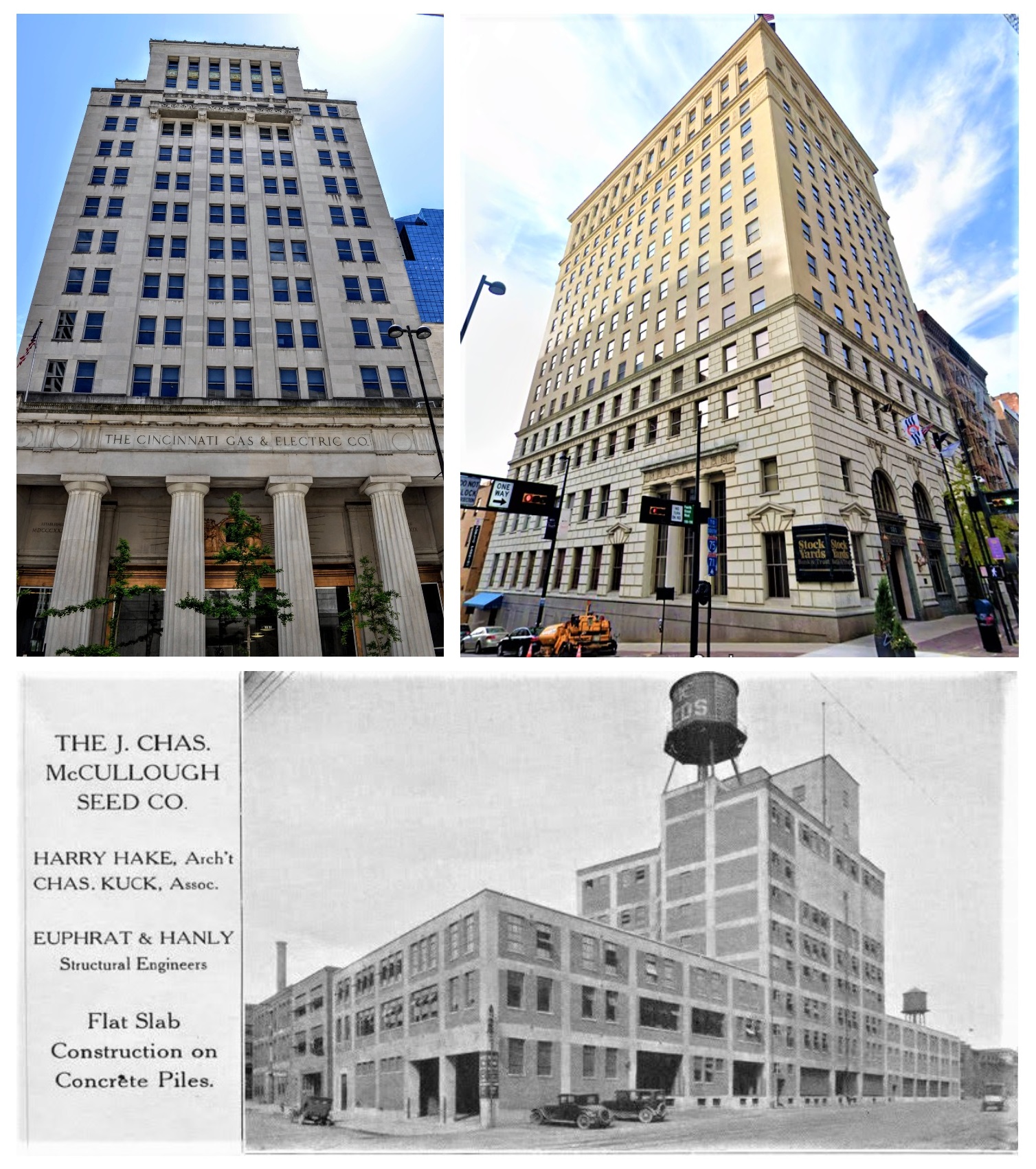 Upper Left: CG&E Building on 4th, Upper Right: Cincinnati Chamber of Commerce, Lower: McCullough Seed